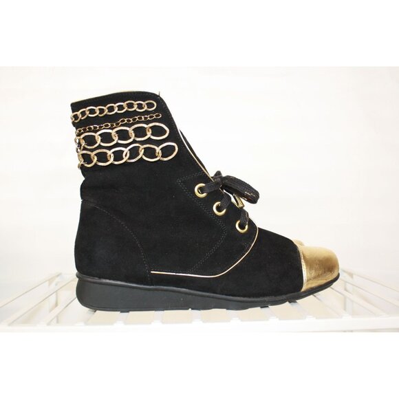 Joan Boyce Women's size 6.5 Metallic Black Ankle Boots with Metal Embellishments - Picture 4 of 10